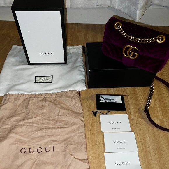 AUTHENTIC Gucci Velvet Small GG Marmont Shoulder Bag - Picture 2 of 9